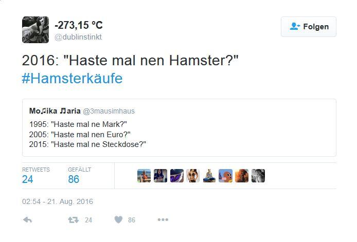 So amüsieren sich Twitter-User über die Hamsterkäufe im Konzept zur Zivilverteidigung.