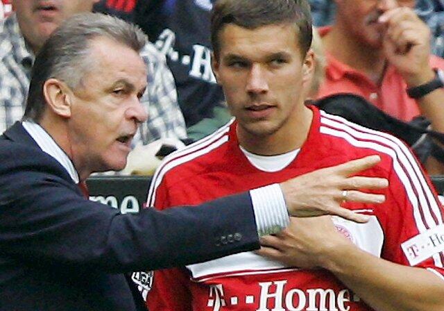 Hitzfeld (l.) und Podolski.