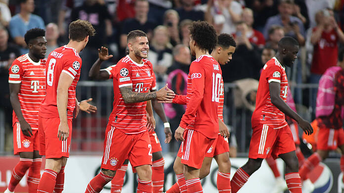 Hatten in der Hinrunde viel Grund zum Jubeln: Die Bayern-Stars um Leon Goretzka, Lucas Hernández und Leroy Sané.