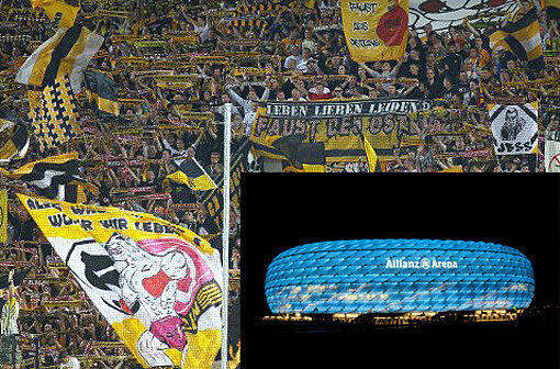 Fußballfans des Zweitligisten Dynamo Dresden. Viele Fans haben sich zum 1860-Heimspiel in der Allianz Arena angekündigt.