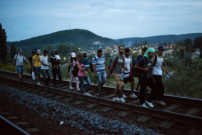 Rund 3000 Flüchtlinge sind an der Grenzstation in Österreich angekommen. Die Bilder von dem ungarischen Flüchtlingsstrom.