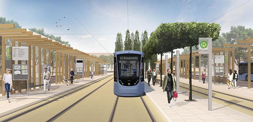 Bäume und moderne Elemente sollen die Tramhaltestelle gemütlicher machen.
