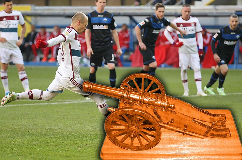 Er wäre nach Klaas-Jan Huntelaar der zweite Niederländer, der Bundesliga-Torschützenkönig wird: Arjen Robben, für den die AZ die Kanone schon einmal orange eingefärbt hat.