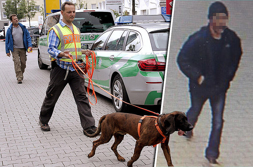 Die Polizei sucht weiterhin nach dem unbekannten Entführer von diesem Fahndungsfoto (r).