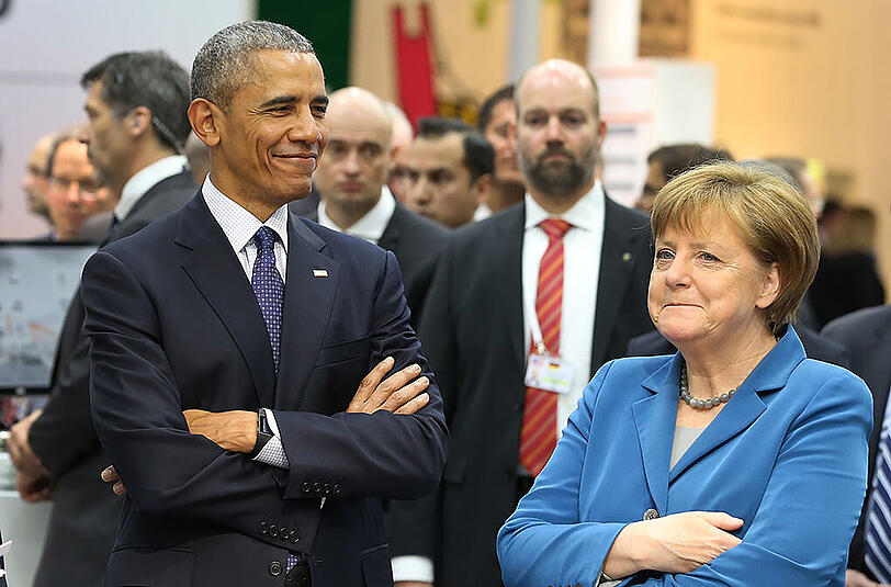 Bundeskanzlerin Angela Merkel und US-Präsident Barack Obama waren am Montag zu Besuch auf der Hannover Messe. Die Bilder.