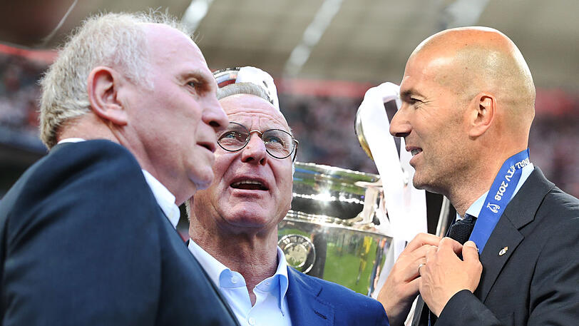 Ein Szenario für den FC Bayern? Uli Hoeneß und Karl-Heinz Rummenigge gemeinsam mit Zinedine Zidane?