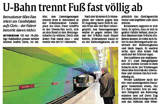 Der AZ-Bericht über einen weiteren grauenhaften Unfall: Am Candidplatz verliert der 60er-Fan Sven R. fast seinen Fuß.