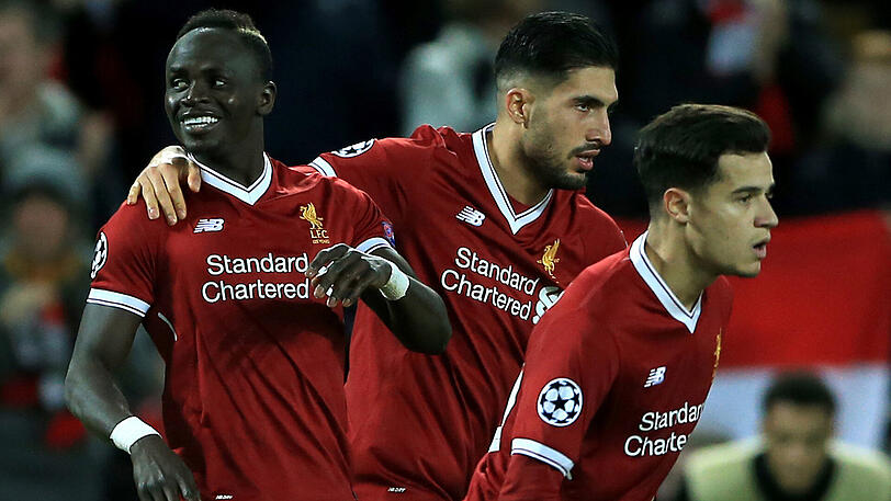 Liverpools Sadio Mane jubelt mit Emre Can und Philippe Coutinho (von links) über seinen Treffer zum 4:0 gegen Spartak Moskau.