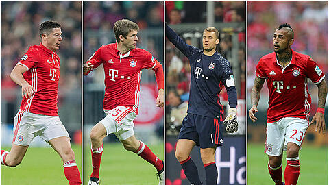Befinden sich bei der Wahl zum "Weltfußballer des Jahres" unter den 30 Nominierten: Die Bayern-Profis Robert Lewandowski, Thomas Müller, Manuel Neuer und Arturo Vidal (v.l.).