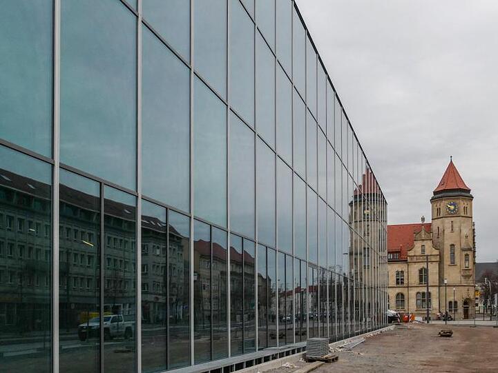 Der Rohbau des Bauhausmuseums in Dessau-Roßlau.
