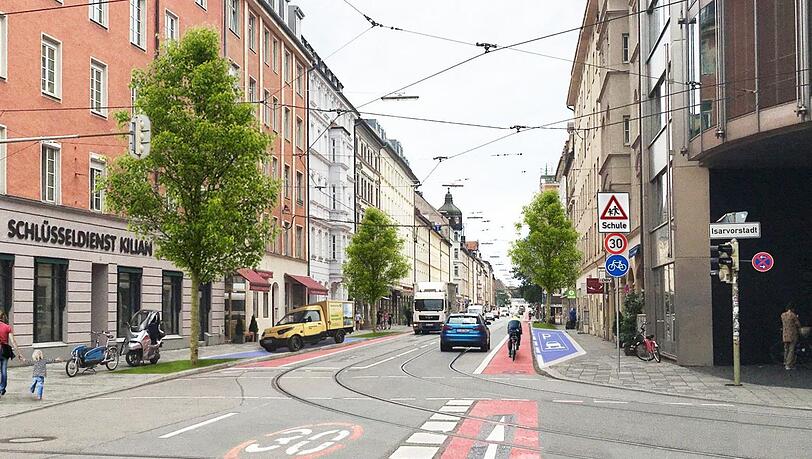 Die Fraunhoferstraße - überarbeitet: Diese Fotomontage zeigt, wie sich Geschäftsleute wie Martin Kilian ihre Straße wünschen. Die Fraunhoferstraße - überarbeitet: Diese Fotomontage zeigt, wie sich Geschäftsleute wie Martin Kilian ihre Straße wünschen.