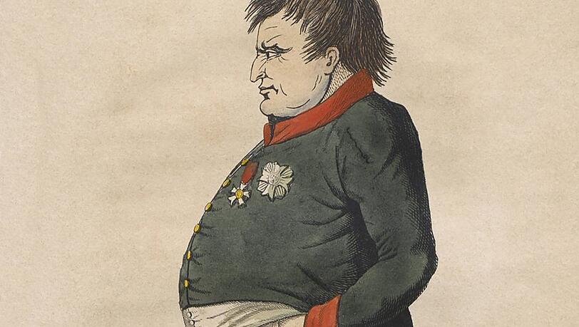 Normalerweise magern Menschen, die an Magenkrebs leiden, stark ab. Napoleon aber wird nicht nur auf dieser Karikatur zwei Monate vor seinem Tod noch als sehr dick dargestellt, dies ist auch der Befund der Autopsie. Normalerweise magern Menschen, die an Magenkrebs leiden, stark ab. Napoleon aber wird nicht nur auf dieser Karikatur zwei Monate vor seinem Tod noch als sehr dick dargestellt, dies ist auch der Befund der Autopsie.