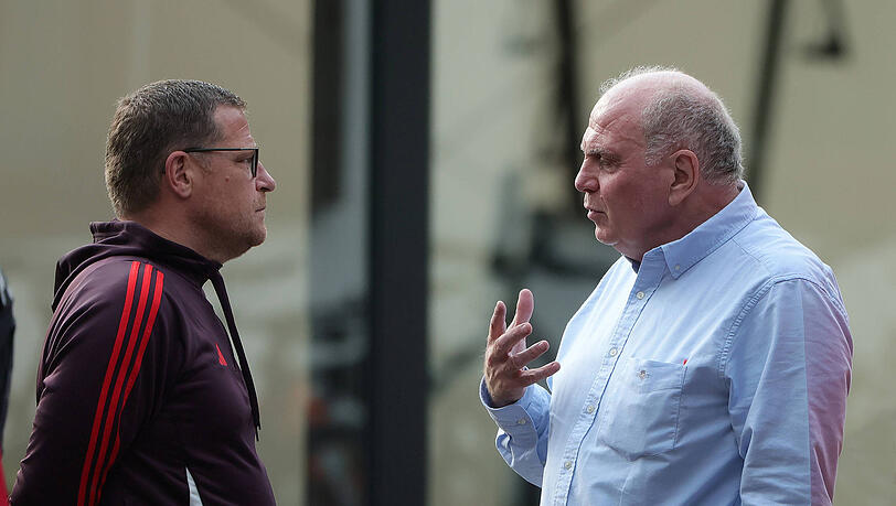 Bayerns Sportvorstand Max Eberl (l.) und Ehrenpräsident Uli Hoeneß.