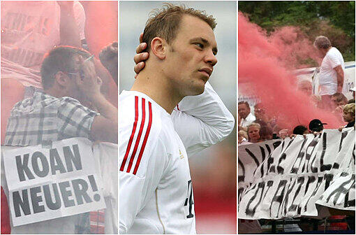 Geht das schon wieder los - Beim ersten Test-Spiel der Saison protestiert wieder eine Fan-Gruppierung gegen Manuel Neuer. Sehen Sie hier die besten Bilder des ersten Testspiels gegen eine Auswahl aus Trentino.