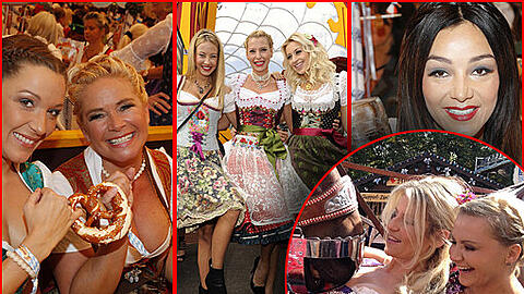 Der wichtigste Wiesn-Termin für wichtige Promi-Ladys: Die Damen-Wiesn von Regine Sixt. Im Bild von links: Simone Ballack, Claudia Effenberg, Alessandra Pocher, Giulia Siegel, Verena Kerth, Verona Pooth. Unten: Isabella Müller-Reinhardt, Alida Kurras
