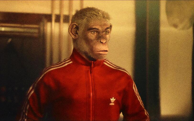 Durchaus beeindruckend: Man kann Robbie Williams an der Trainingsjacke und der Körperhaltung gut erkennen, auch wenn er hier als Affe dargestellt ist. Durchaus beeindruckend: Man kann Robbie Williams an der Trainingsjacke und der Körperhaltung gut erkennen, auch wenn er hier als Affe dargestellt ist.