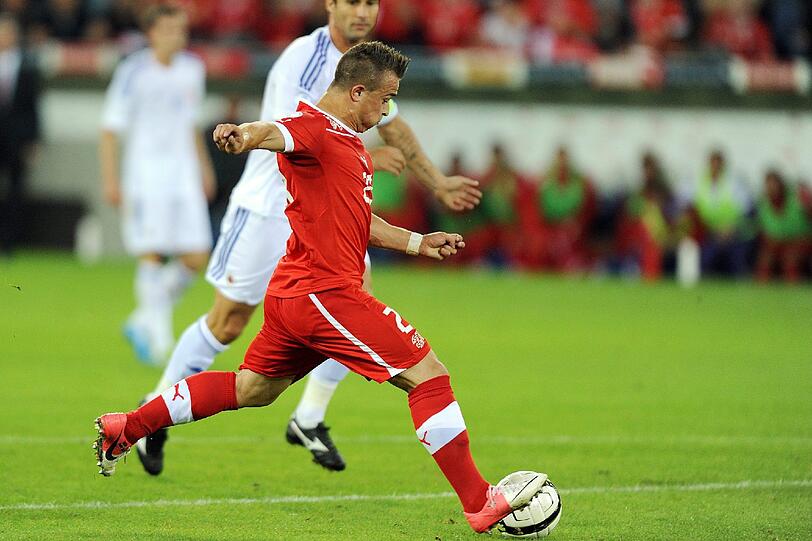 Schweiz - Albanien 2:0 (1:0). In einer einseitigen Partie in Luzern traf Xherdan Shaqiri zum viel umjubelten 1:0 (23.). Foto: Samuel Truempy
