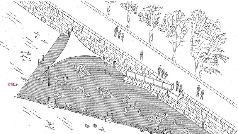 150 Quadratmeter Liegeplatz hätte man auf einem der dreieckigen Isar-Flöße laut diesem Entwurf. Man könnte auch Sonnensegel darauf stellen. Zugang hätte man über Schiffsanlegertreppen an den Kaimauern. Und bei schwankendem Wasserstand würde das Floß sich laut dem Ingenieur Johannes Titze einfach mit dem Wasserpegel heben und senken. 150 Quadratmeter Liegeplatz hätte man auf einem der dreieckigen Isar-Flöße laut diesem Entwurf. Man könnte auch Sonnensegel darauf stellen. Zugang hätte man über Schiffsanlegertreppen an den Kaimauern. Und bei schwankendem Wasserstand würde das Floß sich laut dem Ingenieur Johannes Titze einfach mit dem Wasserpegel heben und senken.