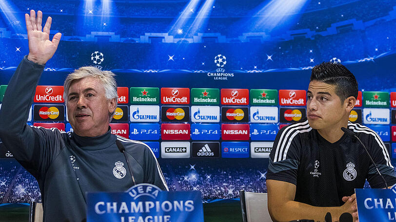 Arbeiten wieder zusammen: Trainer Ancelotti (l.) und Bayern-Neuzugang James Rodríguez.