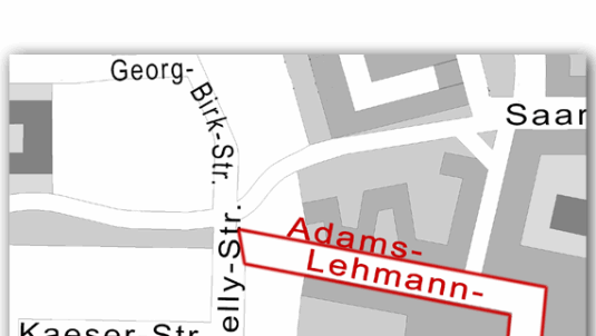 Hier verläuft die Adams-Lehmann-Straße. Hier verläuft die Adams-Lehmann-Straße.