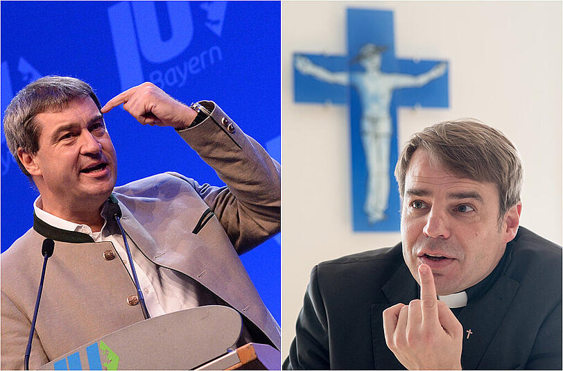 Von Nächstenliebe ist zwischen Finanzminister Markus Söder (l.) und Bischof Stefan Oster wenig zu spüren.