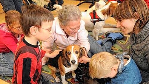 Totale Entspannung: Weder Beagle Momo noch die behinderten Kinder aus dem Integrationszentrum für Cerebralparesen haben Berührungsängste. Totale Entspannung: Weder Beagle Momo noch die behinderten Kinder aus dem Integrationszentrum für Cerebralparesen haben Berührungsängste.