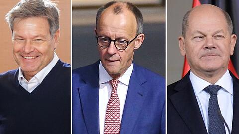 Versprachen, im anstehenden Bundestagswahlkampf fair miteinander umzugehen: Robert Habeck, Friedrich Merz und Olaf Scholz (v.l.n.r.).