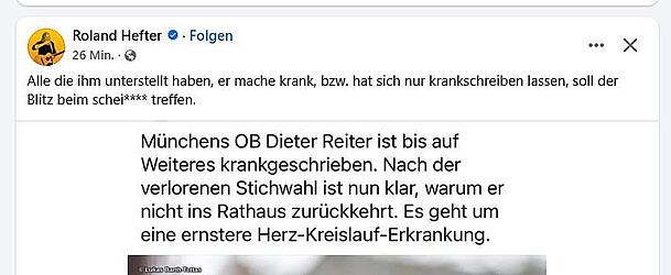 Heftige Worte von Roland Hefter in den Sozialen Medien.