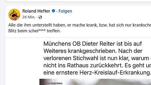 Heftige Worte von Roland Hefter in den Sozialen Medien.