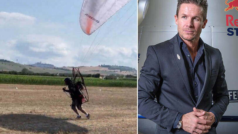 Diese Szene entstand beim Start von Felix Baumgartners Paragliding-Flug am Donnerstag.