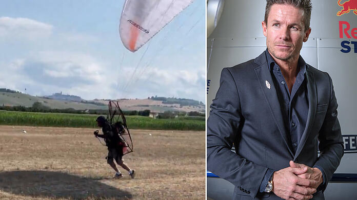 Diese Szene entstand beim Start von Felix Baumgartners Paragliding-Flug am Donnerstag.