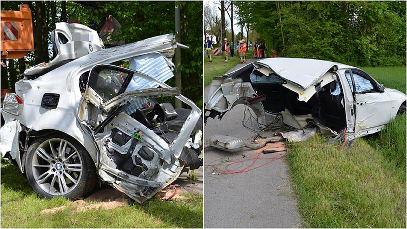 Eigentlich unfassbar: Aus diesem Fahrzeugwrack kamen die beiden Insassen mit leichten Verletzungen raus.