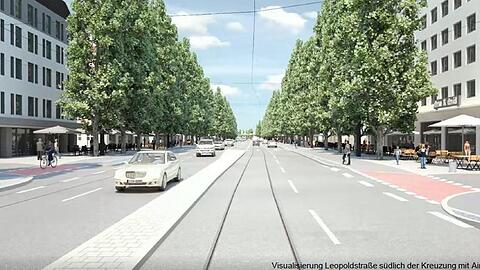 Autos und Tram sollen sich eine Spur auf der Leopoldstraße teilen.