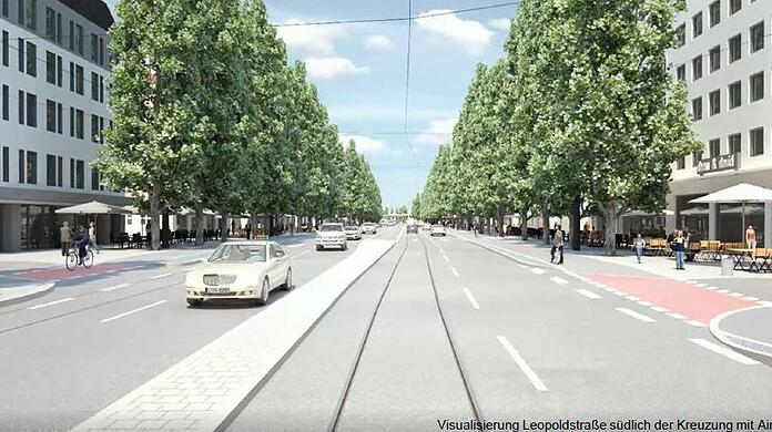 Autos und Tram sollen sich eine Spur auf der Leopoldstraße teilen.