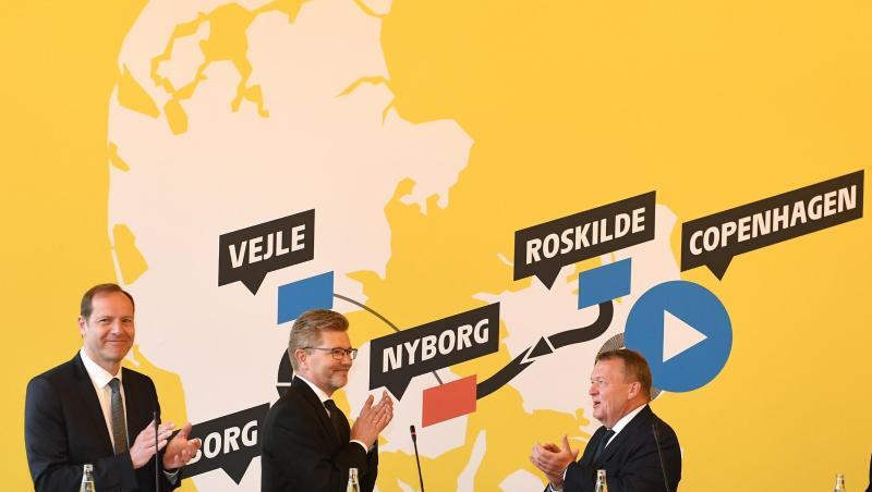 Christian Prudhomme, Bürgermeister Frank Jensen und Regierungschef Lars Lokke Rasmussen (l-r). Christian Prudhomme, Bürgermeister Frank Jensen und Regierungschef Lars Lokke Rasmussen (l-r).