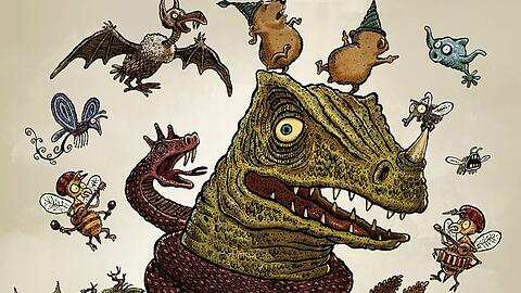 Die fabelhafte Welt des Walter Moers wird im Stadtmuseum Erlangen vorgestellt. Hier sein dichtender Drache Hildegunst von Mythenmetz.