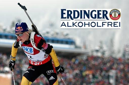 Mit der AZ und Erdinger zum Biathlon-Weltcup: Miriam Gössner beim 2013er Weltcup in Ruhpolding &ndash; die derzeit verletzte Athletin wird von den Fans gefeiert.