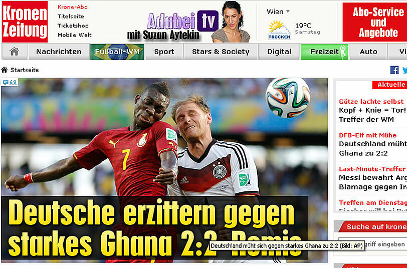 Für die österreichische "Kronen-Zeitung" kommen die Deutschen noch einmal mit einem blauen Auge gegen starke Ghanaer davon.