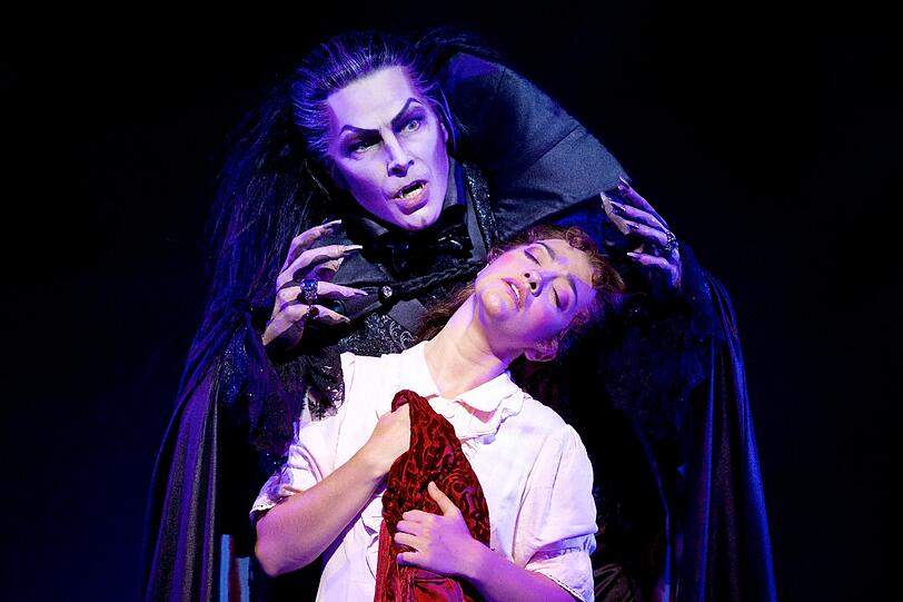 Keine Sorge, die blutrünstigen Vampire Jan Ammann als Graf von Krolock und Veronica Appedu als Sarah treten erst nach der Blutspende in Aktion &ndash; auf der Bühne des Deutschen Theaters.