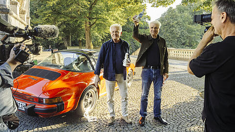 Von links: Miroslav Nemec (Rolle: Kriminalhauptkommissar Ivo Batic) und Udo Wachtveitl (Rolle. Kriminalhauptkommissar Franz Leitmayr) bei den Dreharbeiten zu ihrer letzten Folge,