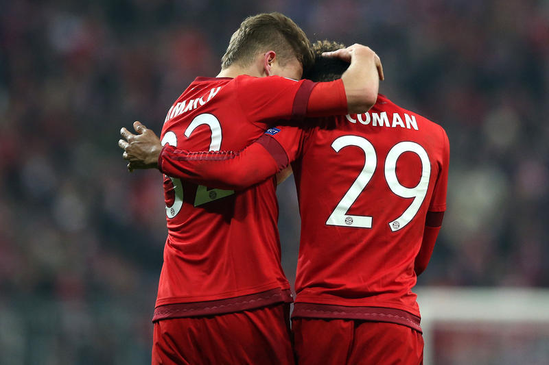 Jubel nach dem 4:2-Sieg gegen Juventus letzte Saison: Kingsley Coman und Joshua Kimmich.