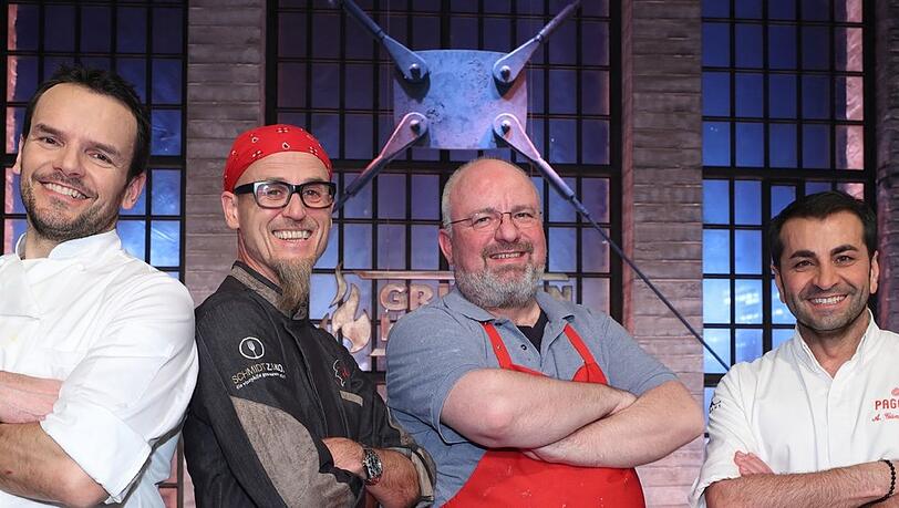 Steffen Henssler mit Ralf Zacherl, Christian Lohse und Ali Güngörmüs (v.l.) in "Grill den Henssler".