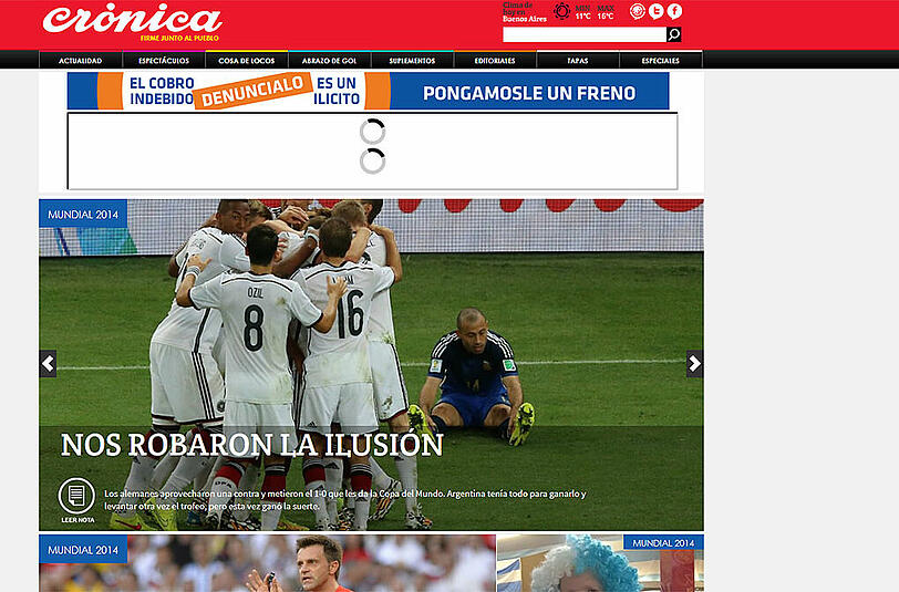 "Uns die Illusion geraubt": Die Cronica aus Argentinien zeigt sich frustriert.
