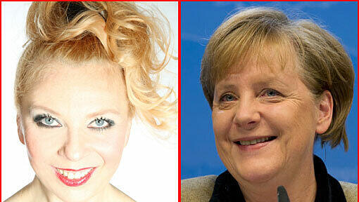 Die Ähnlichkeit ist nicht besonders frappierend: Schauspielerin Christin Marquitan und das Objekt ihrer Satire, Bundeskanzlerin Angela Merkel. Die Ähnlichkeit ist nicht besonders frappierend: Schauspielerin Christin Marquitan und das Objekt ihrer Satire, Bundeskanzlerin Angela Merkel.