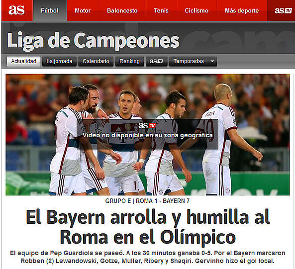 "Die Bayern überrollen und demütigen die Roma im Olympiastadion" - AS (Spanien)