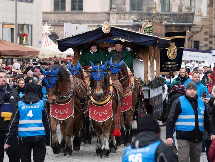 Der Riesenstollen wird beim Festumzug mit einer Kutsche durch die Innenstadt gezogen.