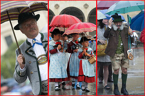 Was macht schon ein bisschen Regen! Der Trachten- und Schützenzug ließ sich vom Wetter nicht abhalten und präsentierte am Sonntag in der Münchner Innenstadt die schönsten historischen Gewänder. Hier gibts die Bilder!