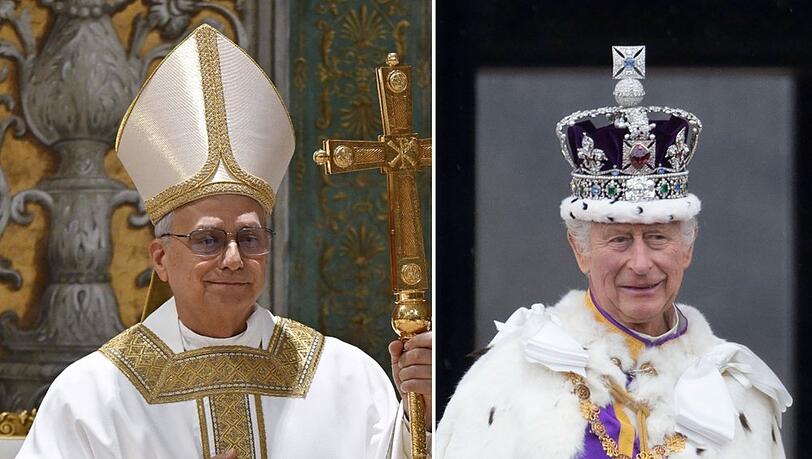König Charles (r.) gratuliert Papst Leo zur Wahl.