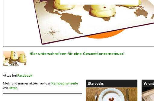 "Sparbucks", die Kampagnen-Seite von Attac.