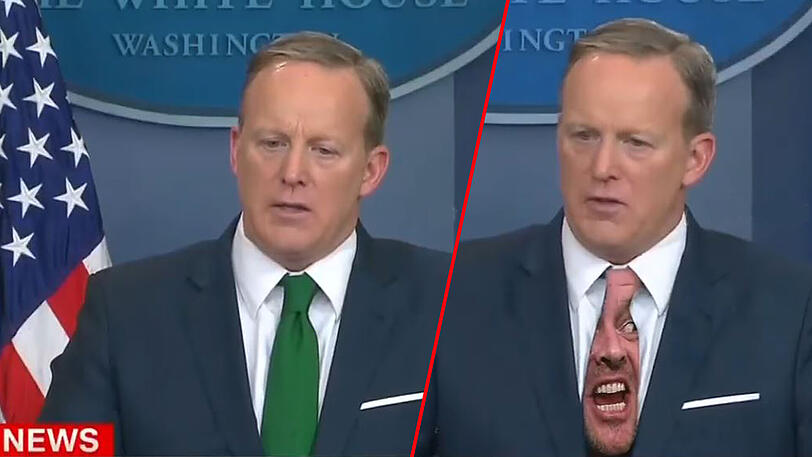 "White House"-Pressesprecher Sean Spicer mit einem Anfängerfehler: Seine Green-Screen-Krawatte wird zum viralen Hit.
